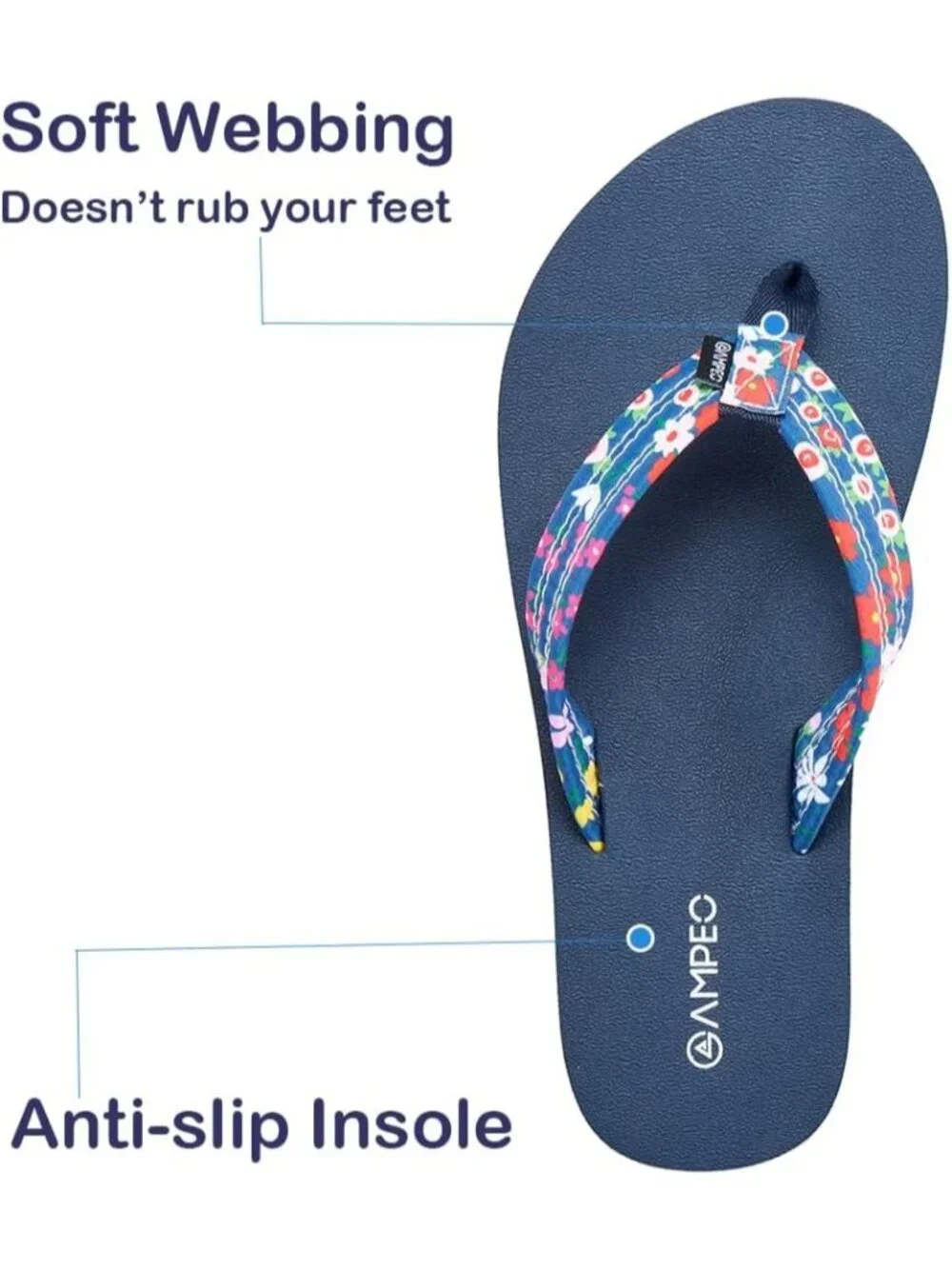 Women's Floral Blue Comfortable Flip Flops Summer Casual Beach Thong Sandals